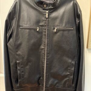 Kenneth Cole Reaction Men’s Black Faux Leather Motorcycle Zip Sherpa Jacket M